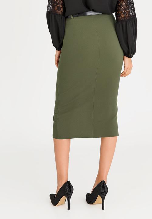 edit - High-waisted Pencil Skirt with Detachable Belt Khaki Green