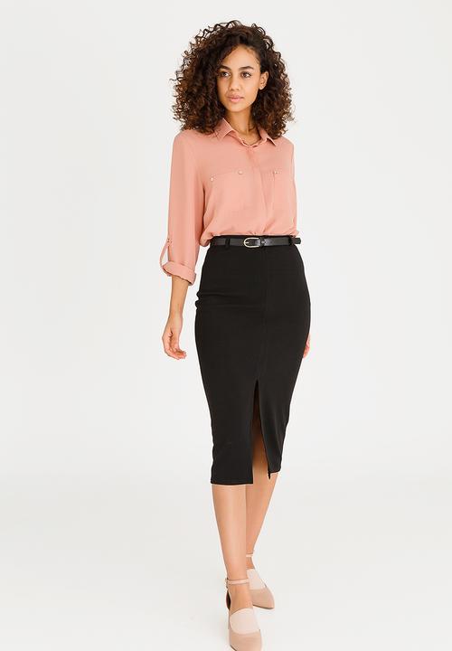 edit - High-waisted Pencil Skirt with Detachable Belt Black