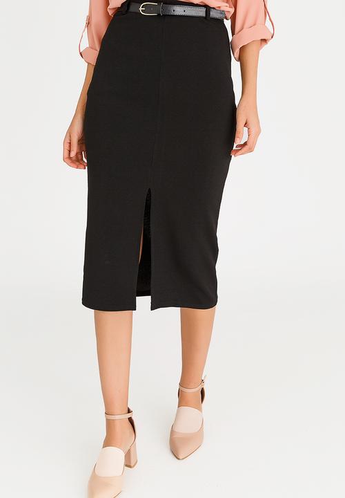 edit - High-waisted Pencil Skirt with Detachable Belt Black