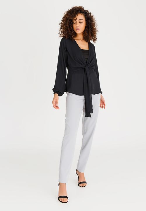 edit - Peplum Tie Front Blouse with Inner Cami Black