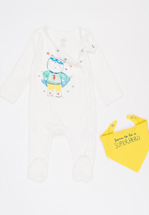 Baby Corner - Super Boy 2 Piece Sleepsuit Set White