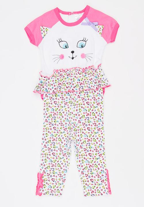 Twin Clothing - Short Sleeve Cat Three Piece Set Mid Pink