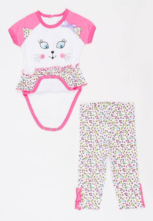 Twin Clothing - Short Sleeve Cat Three Piece Set Mid Pink