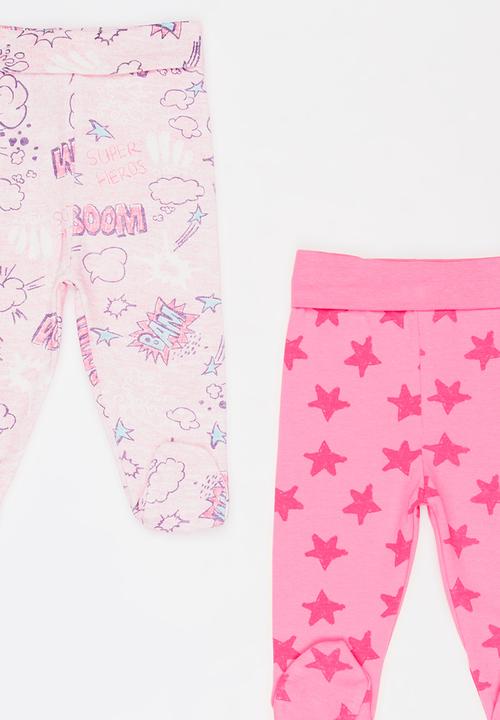 Baby Corner - 2 Pack Footed Pants Mid Pink