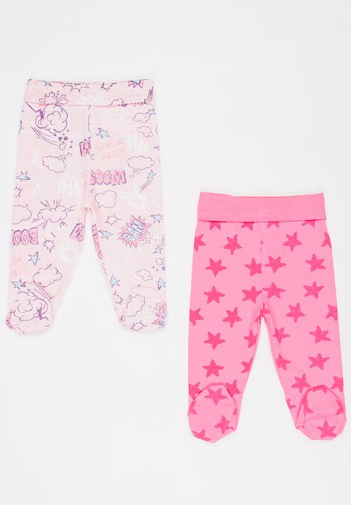 Baby Corner - 2 Pack Footed Pants Mid Pink