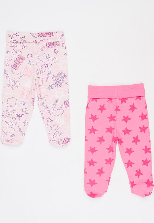 Baby Corner - 2 Pack Footed Pants Mid Pink