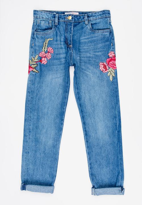 MINOTI - Utility Boyfriend Jean with Rose Embroidery Blue