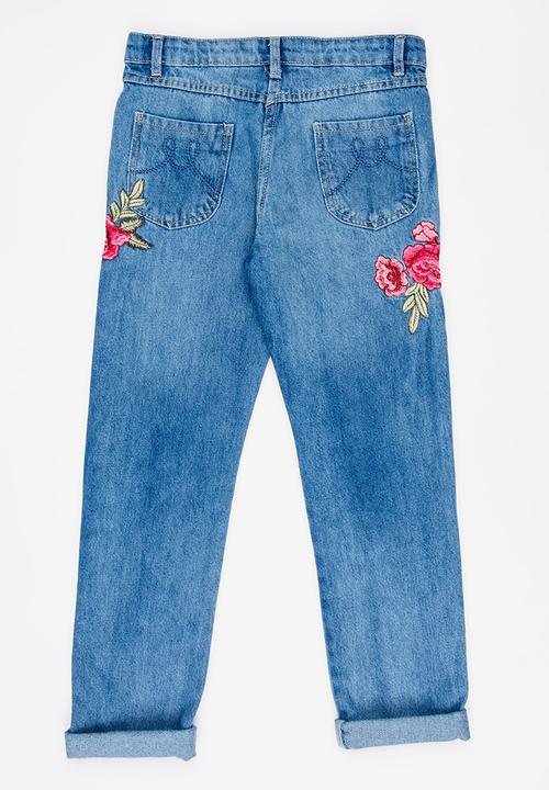 MINOTI - Utility Boyfriend Jean with Rose Embroidery Blue