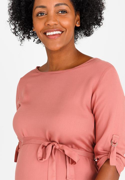 edit Maternity - Rolled up Sleeve Top Mid Pink