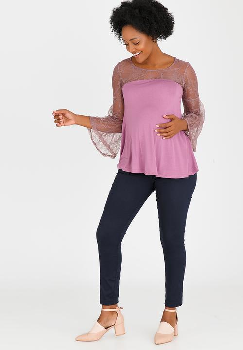 edit Maternity - Lace Inset Top Pale Purple