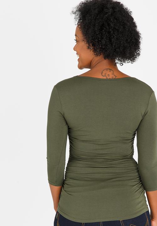 Cherry Melon - Side Gauge 3/4 Sleeve Khaki Green