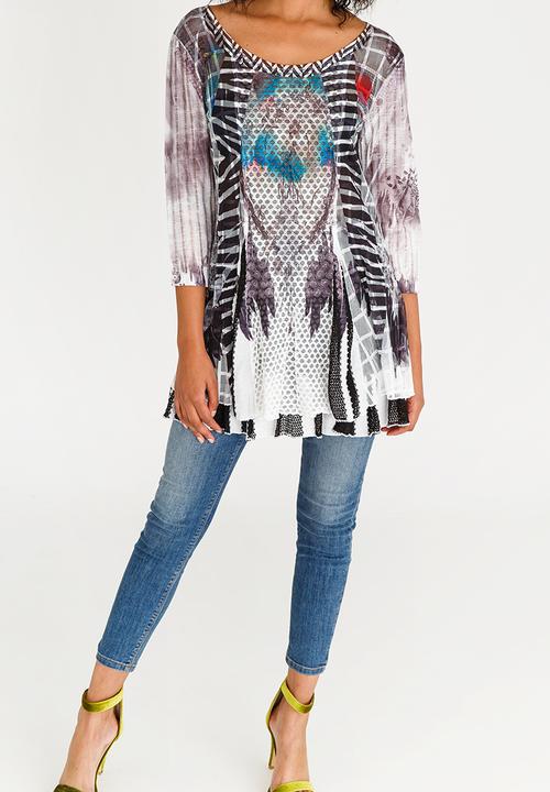 Revenge - Mixed Print Tunic Grey