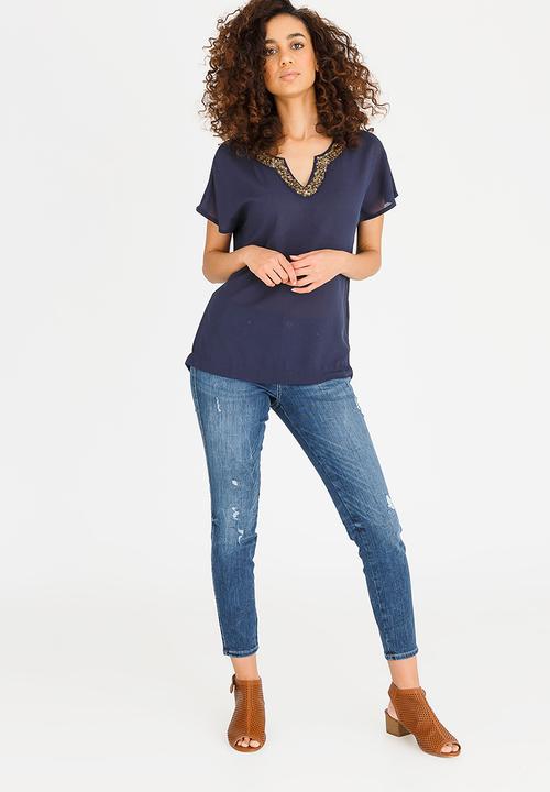 Vero Moda - Carol Short Sleeve Top Navy