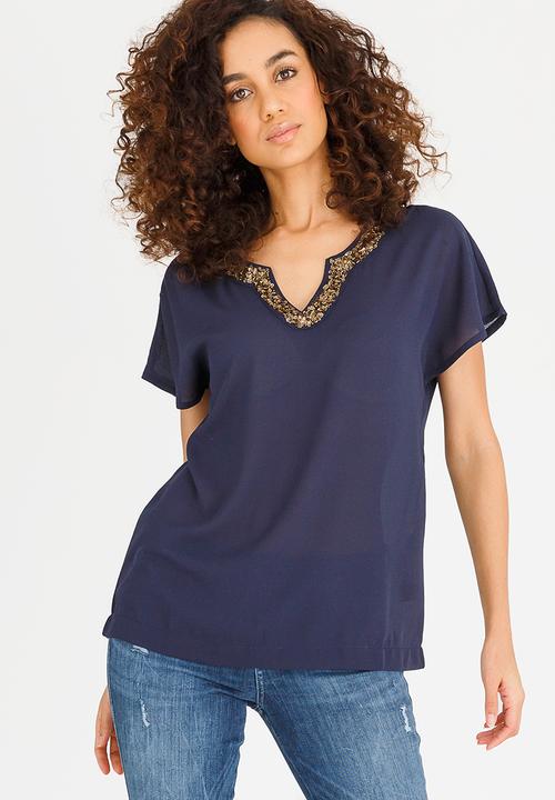 Vero Moda - Carol Short Sleeve Top Navy