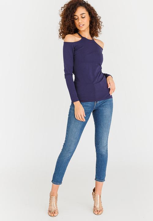 GUESS - Guess 3/4 Gibson Off Shoulder Top Dark Blue