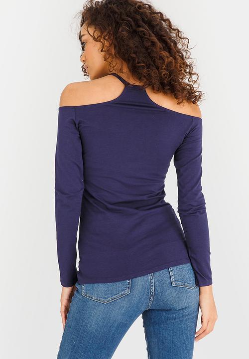 GUESS - Guess 3/4 Gibson Off Shoulder Top Dark Blue