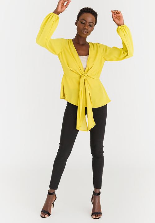 edit - Peplum Tie Front Blouse with Inner Cami Yellow