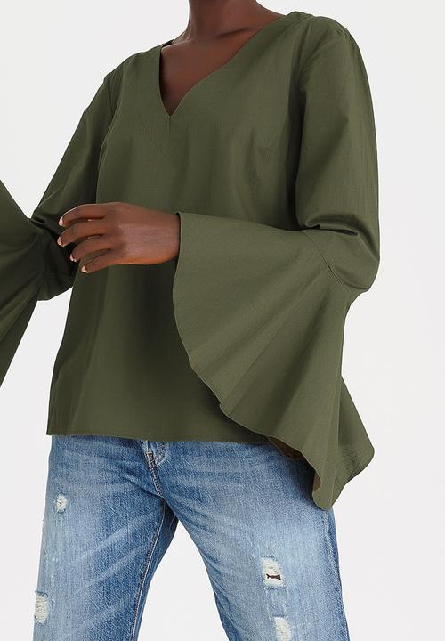Vero Moda - Poppy Flare Sleeve Top Khaki Green