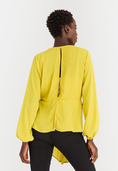 edit - Peplum Tie Front Blouse with Inner Cami Yellow