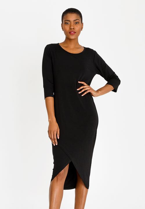 edit - Cross-over hem dress - black 