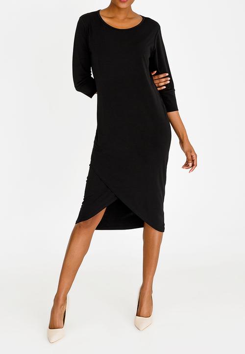 edit - Cross-over hem dress - black 