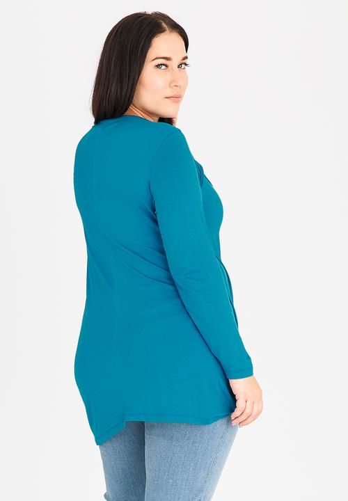 edit Plus - Envelope Neck Tunic Mid Blue
