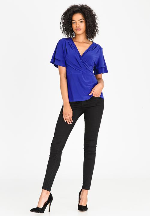 edit - Wrap-over Peplum Blouse Cobalt