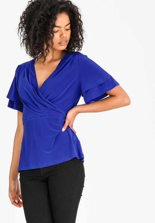 edit - Wrap-over Peplum Blouse Cobalt
