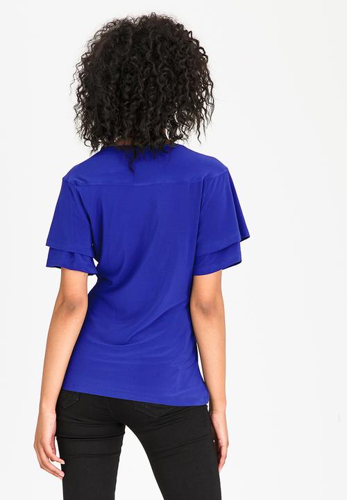 edit - Wrap-over Peplum Blouse Cobalt