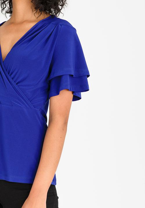 edit - Wrap-over Peplum Blouse Cobalt