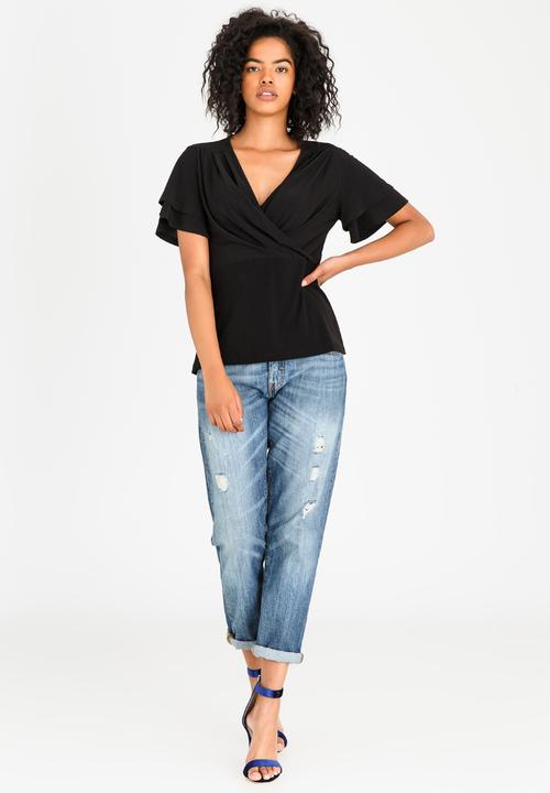 edit - Wrap-over Peplum Blouse Black