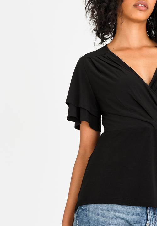 edit - Wrap-over Peplum Blouse Black
