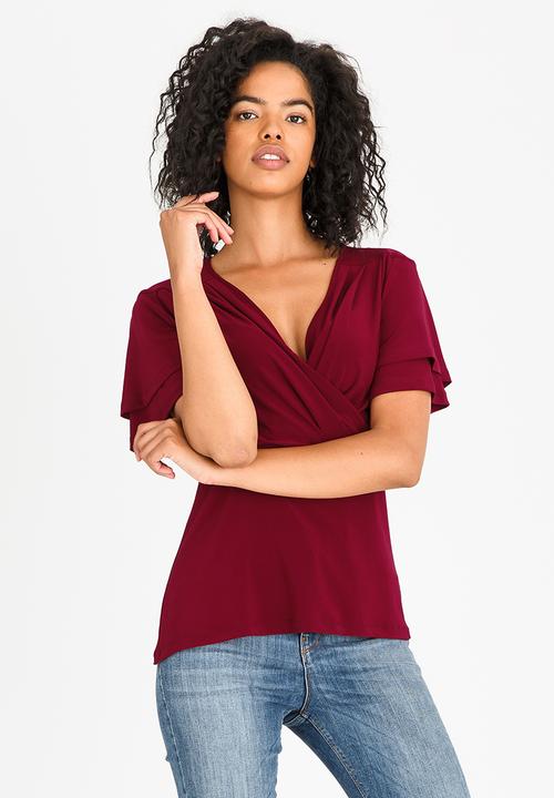 edit - Wrap-over Peplum Blouse Burgundy