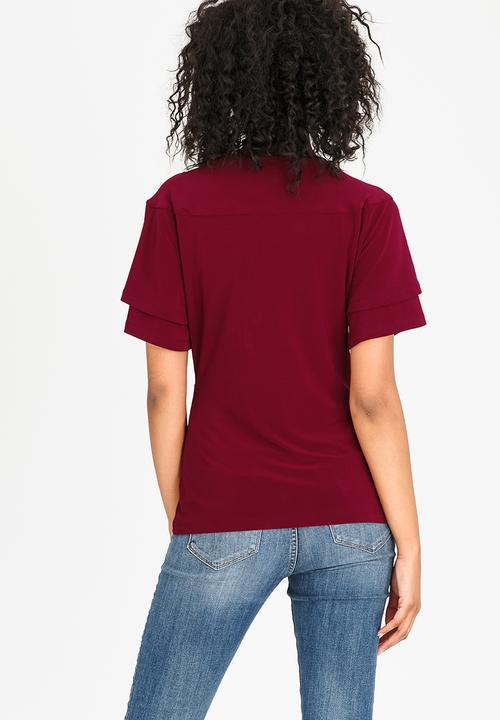 edit - Wrap-over Peplum Blouse Burgundy