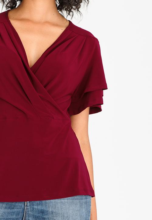 edit - Wrap-over Peplum Blouse Burgundy