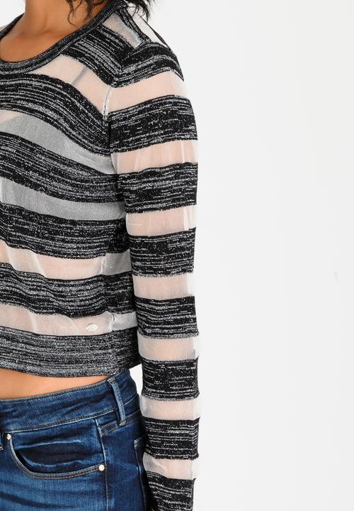 GUESS - Guess Amara Sheer Striped Sweater Black and White