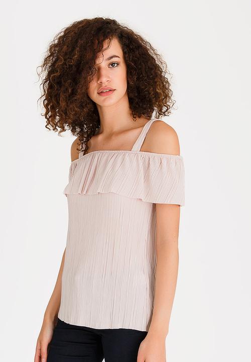 cath.nic - Bardot Plisse Shimmer Top Pale Pink
