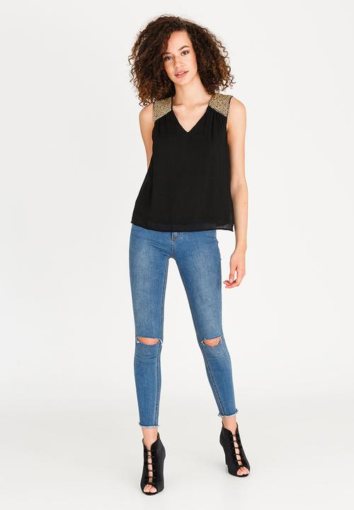 Vero Moda - Blinky Sleeveless Bead Detail Top  Black