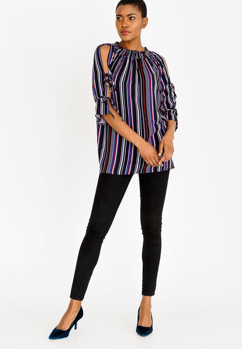 edit - Striped cold shoulder blouse - multi