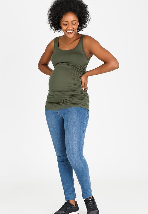 Cherry Melon - Side Gauge Tank Top Khaki Green