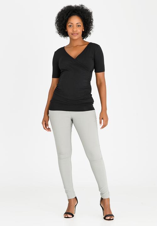 Cherry Melon - Basic Short Sleeve Wrap Front Top Black