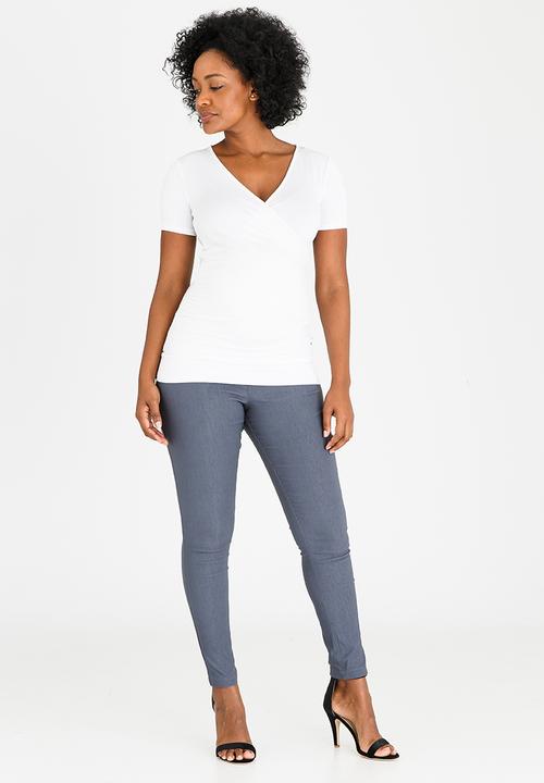 Cherry Melon - Basic Short Sleeve Wrap Front Top White