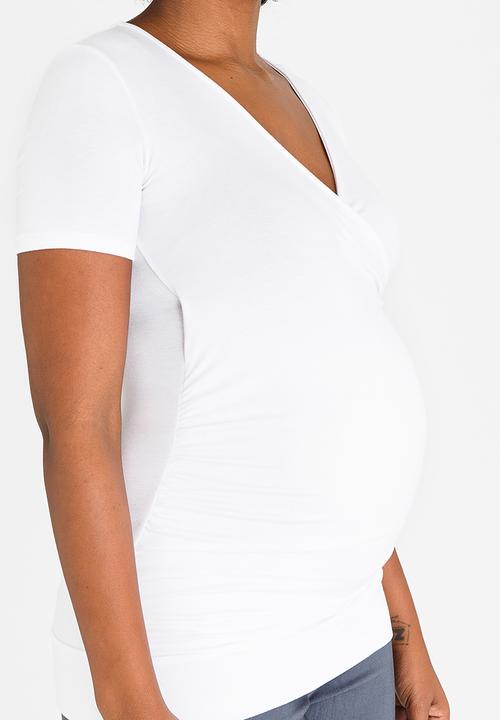 Cherry Melon - Basic Short Sleeve Wrap Front Top White