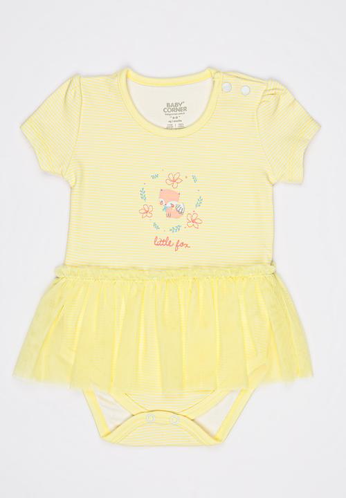 Baby Corner - Short Sleeve Tutu Bodysuit Dress Yellow