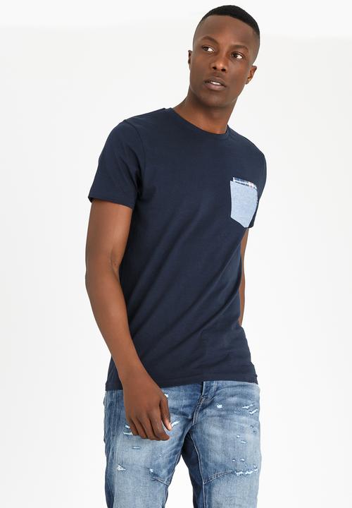 Brave Soul - Clover Chambray Pocket Tee Navy