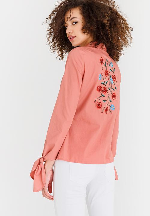 Vero Moda - Rome Embroidered Long Sleeve Shirt Peach