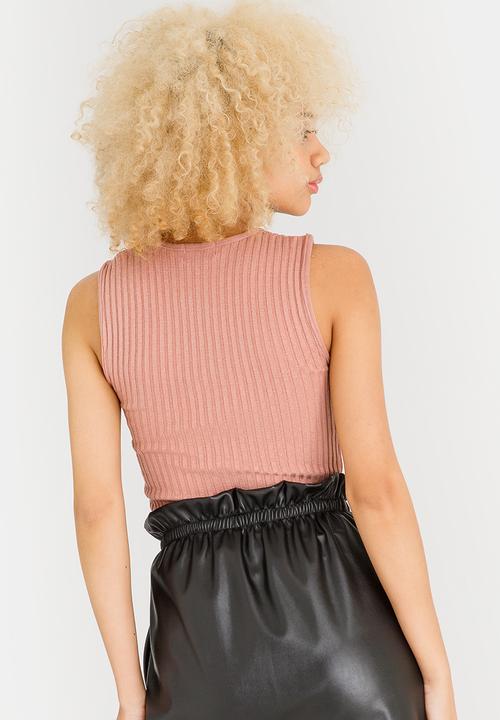 c(inch) - Ribbed Lace Up Top Pale Pink