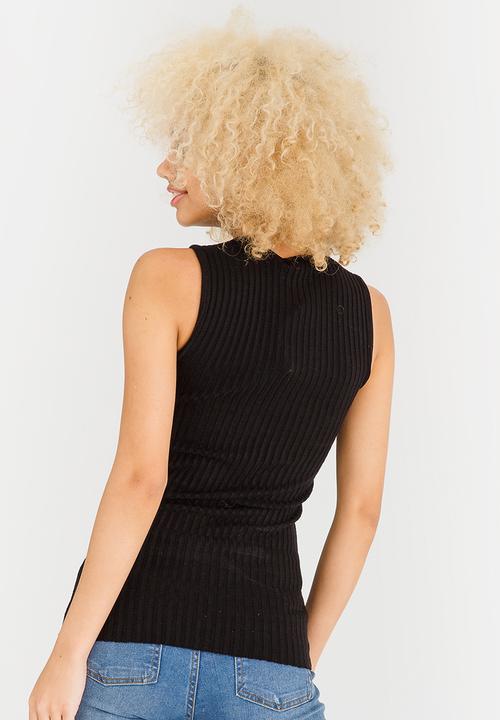 c(inch) - Ribbed Lace Up Top Black