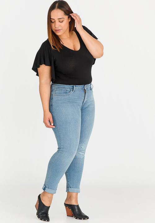 STYLE REPUBLIC PLUS - Frill Sleeve Bodysuit Black