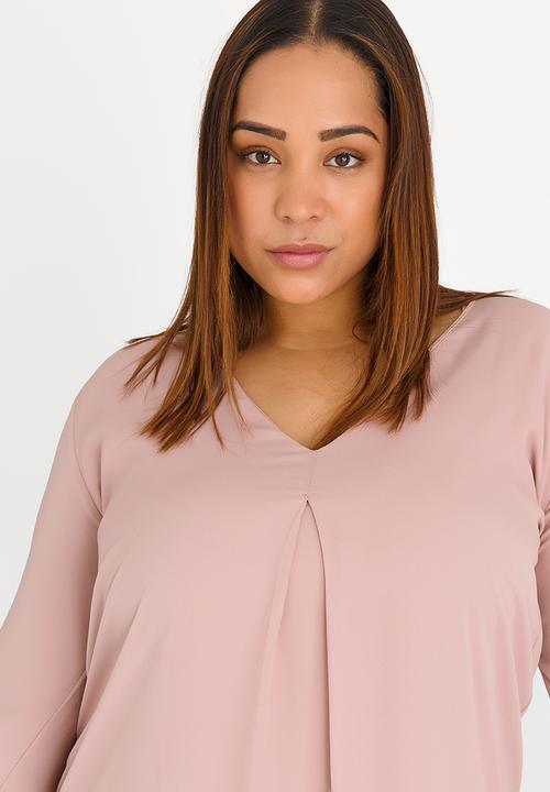 edit Plus - Inverted Pleat Tunic with V Neck Pale Pink